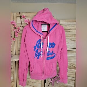 Vintage Aeropostale Pink Hoodie with Blue Accents | XL Would Also Fit MED & LRG